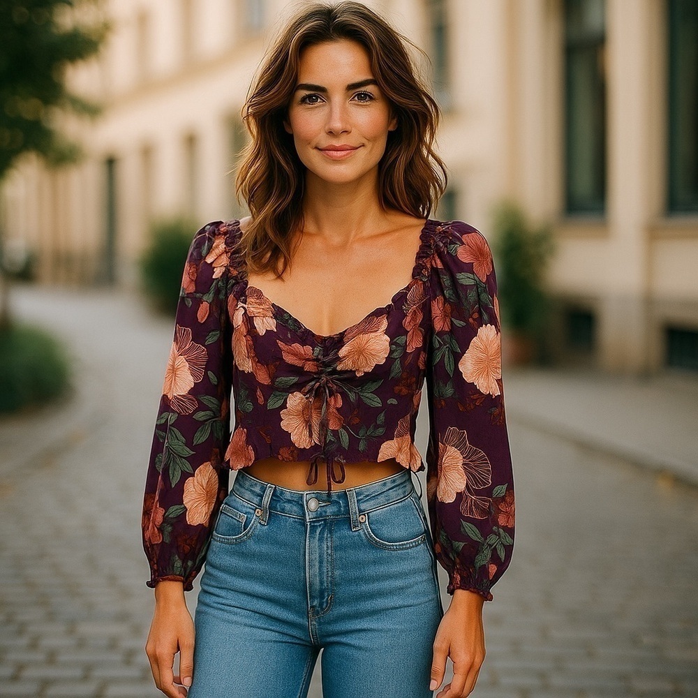 Floral Crop Top- Purple NWT Band Of Gypsies/Band of the Free SZ Medium